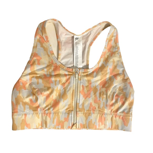 Fabletics Pastel Camo Zip Front Sports Bra Yoga Running Racerback Top Size M - Picture 1 of 9